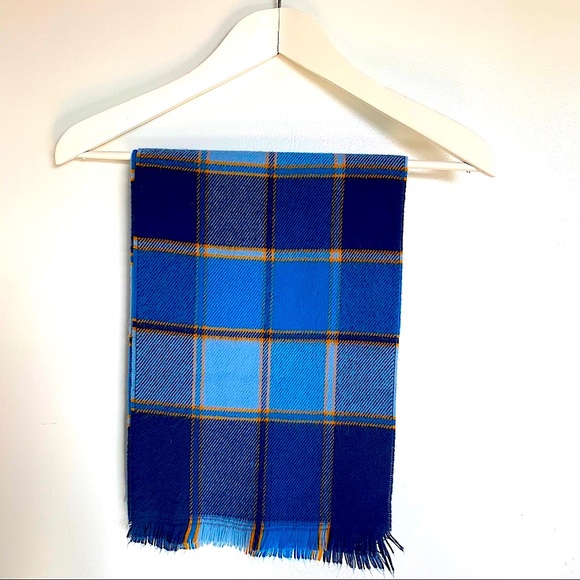 Blue and Yellow Tartan Scarf. Made in France. 60” - Picture 4 of 5